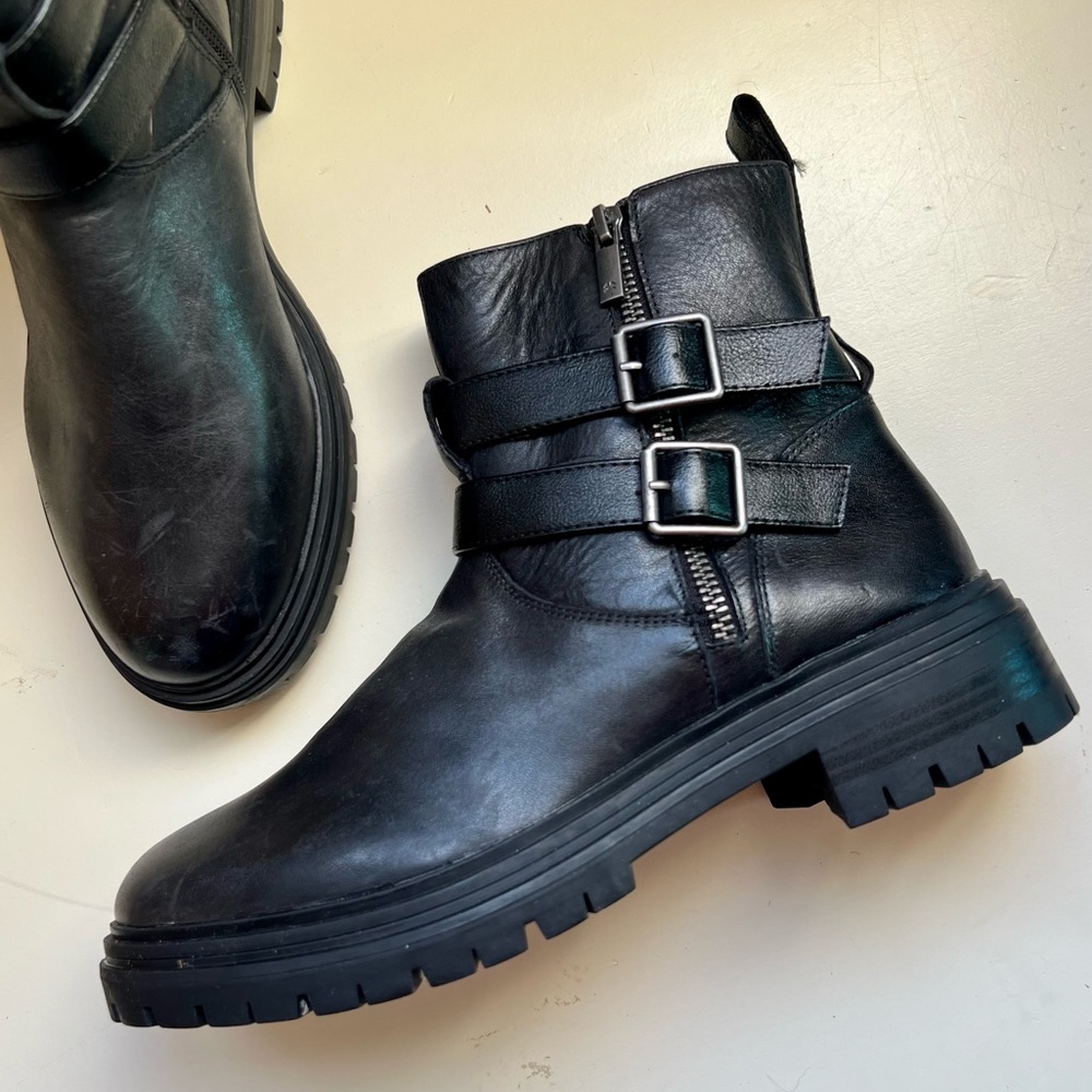 Lucky Brand Basimi Black leather Moto Combat Boots